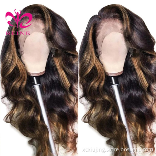 100% Virgin Brazilian Human Hair 4*4 closure  Wig 10A Grade Bone Straight Ombre Piano Color Human Hair Hd Closure Wigs